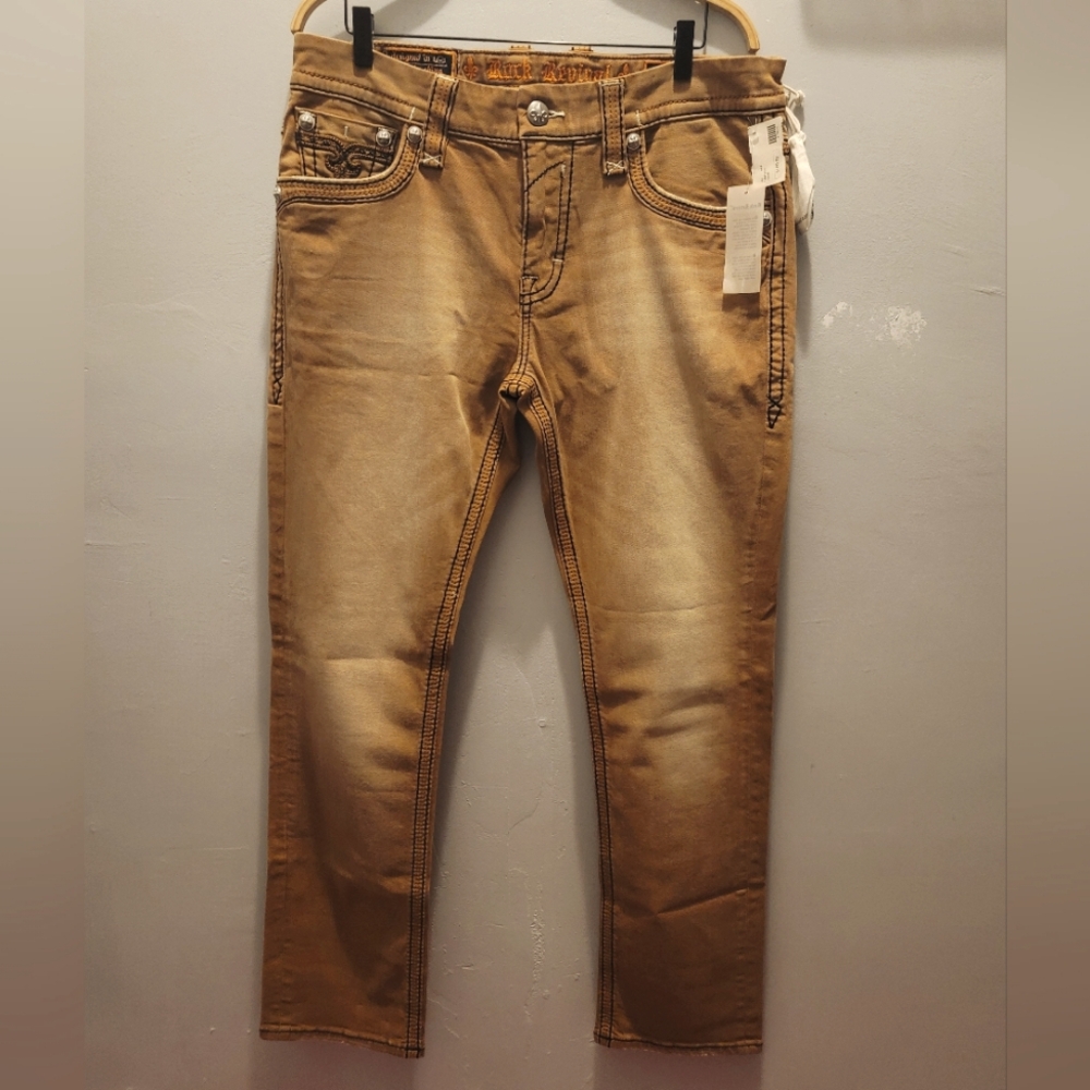 ROCK REVIVAL MENS JEANS LEO ALT STRAIGHT SIZE 36 INSEAM 32" LEG OPENING 8"